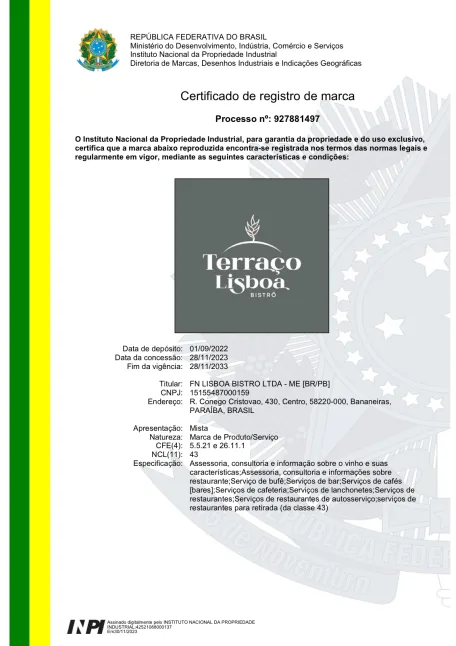 Certificado de registro de marca emitido pelo INPI para um cliente da AION